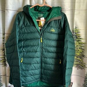 L.L.Bean Dark Pine Down Hooded Puffer Jacket